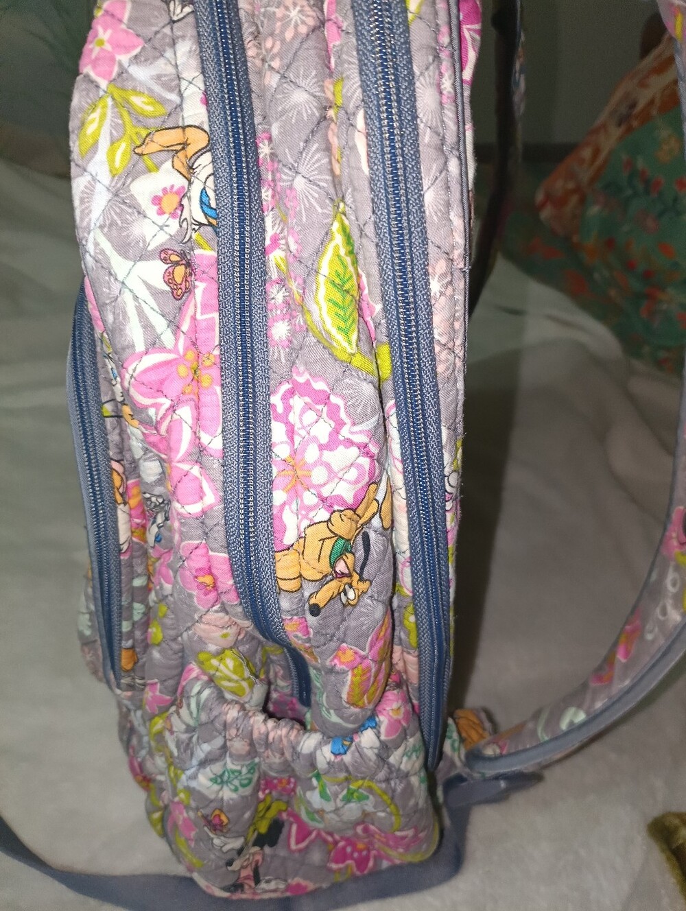 Vera Bradley Quilted Gray Disney Mickey & Friends Backpack Pink/ Green Floral - Picture 3 of 11
